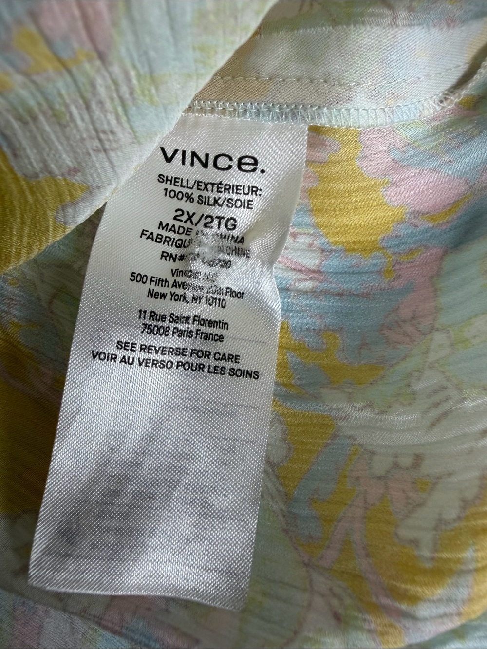 Vince Silk Blouse 2X NWT 100% Silk Pastel Floral V-Neck Dolman Sleeve - Picture 7 of 11